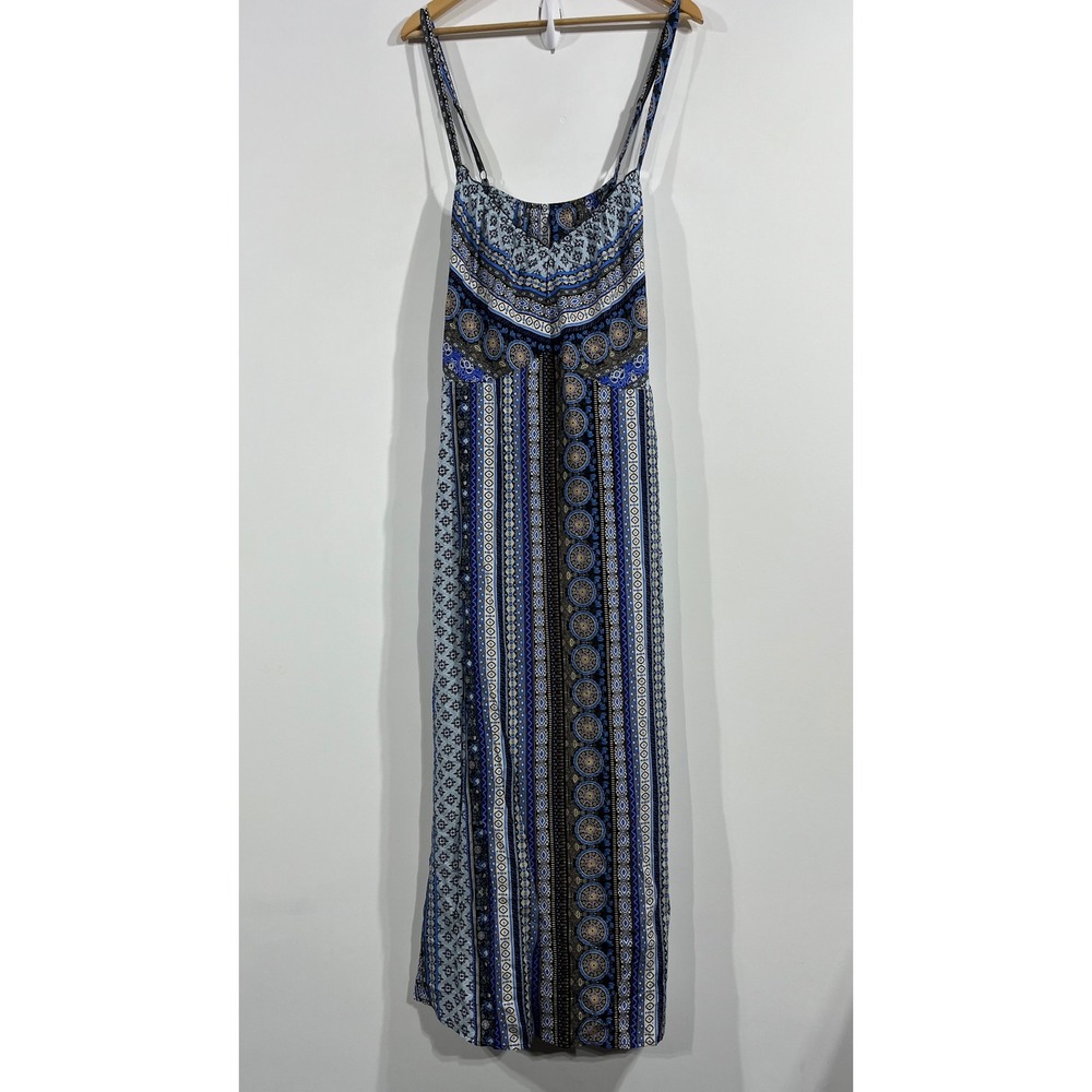 Bloomchic Bohemian Medallion Patchwork‎ 70s Sleeveless Maxi Dress Womens Medium